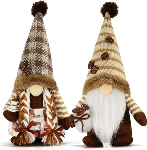 Coffee Gnomes Couple Plush - Coffee Gnomes Decorations for Home, Coffee Bar Decor Indoor - Cute Coffee Themed Gnomes Gifts for Women - Coffee Gnomes for Fall Christmas