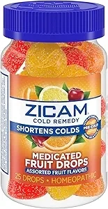 Zicam Cold Remedy Zinc Medicated Fruit Drops, Assorted Flavors, Homeopathic, Cold Shortening Medicine, Shortens Cold Duration, 25 Count