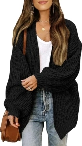 MEROKEETY Women's 2024 Fall Open Front Long Lantern Sleeve Cardigan Oversized Chunky Outwear with Pocket