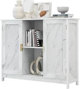 TaoHFE Farmhouse Marble White Storage Cabinet Buffet Cabinet Wooden Coffee Bar Cabinet Buffet Table White Sideboard Thin Cabinet for Narrow Spaces Entry Cabinet Hallway Cabinet for Kitchen,Living Room