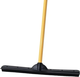 FURemover Heavy Duty Outdoor Pet Hair Remover Rubber Broom with Squeegee, Black and Yellow