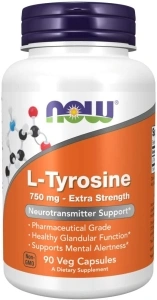 NOW Foods Supplements, L-Tyrosine 750 mg, Supports Mental Alertness*, Neurotransmitter Support*, 90 Veg Capsules