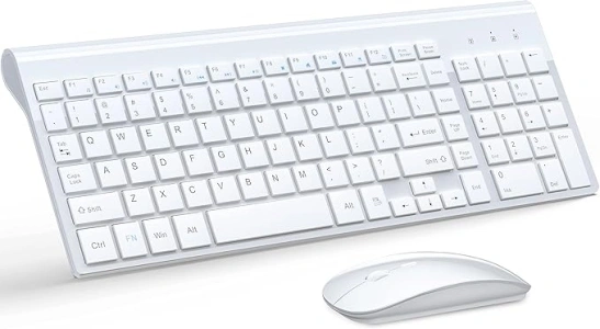 TopMate Wireless Keyboard and Mouse Ultra Slim Combo, 2.4G Silent Compact USB Mouse and Scissor Switch Keyboard Set with Cover, 2 AA and 2 AAA Batteries, for PC/Laptop/Windows/Mac - White