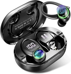 Wireless Earbuds, Bluetooth 5.3 Headphones with Noise Cancelling Mic, Bass Stereo Bluetooth Earphones 50Hrs with LED Display, IP7 Waterproof Earbuds with Earhooks, Ear Buds for Sports/Workout/Running