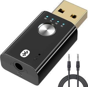 YamPort 4 in 1 USB Bluetooth 5.1 Transmitter Receiver for TV, Portable Wireless Bluetooth Adapter with Microphone, 3.5mm Jack Audio Bluetooth Transmitter for PC, Sound Card, Car, Headphones, Speakers