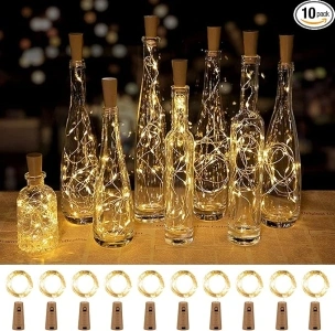 Brightown Wine Bottle Lights with Cork, 10 Pack 20 LED Waterproof Battery Operated Cork Lights, Silver Wire Mini Fairy Lights for Liquor Bottles DIY Party Bar Christmas Wedding Déco