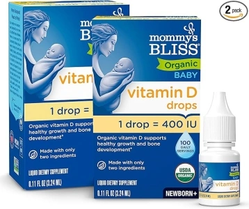 Mommy's Bliss Organic Baby Vitamin D Drops | Promotes Healthy Growth and Bone Development | Age Newborn+ | 0.11 Fl Oz (100 Servings) | Pack of 2