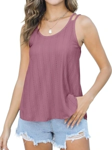 Womens Tank Tops Eyelet Spaghetti Strap Tops Sexy Loose Fit Casual Summer Flowy Cami