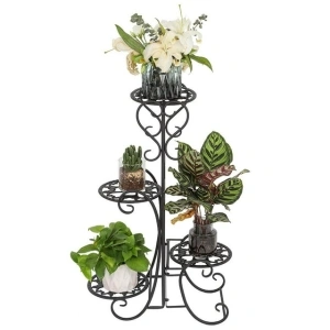 Artisasset 4-Layer Square Stripe Panel Metal Plant Stand Flower Pot Rack Holder