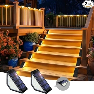 SOLPEX Solar Step Lights for Outside,24 LEDs Solar Lights Outdoor Waterproof Decor for Stair, Step, Deck, Fence, Front Porch, Balcony, Patio, Wall, Yard, Garden (2 Pack, Warm White)