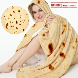 LetsFunny Burrito Tortilla Throw Blanket, 2.0 Double Sided Burritos Taco Tortilla Wrap Blankets for Adults Kids, Giant Funny Realistic Food Blankets, Soft Flannel Round Throw Blanket Cool Presents