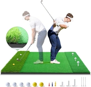 Golf Hitting Mat, 2024 Upgrade Pro Nylon Turf Golf Mats Practice Indoor Outdoor,5x4ft Premium Impact Turf Mat Come with 3 Rubber Tees, 6 Golf Balls, 6 Golf Tees for Golf Training Aids Chipping Swing