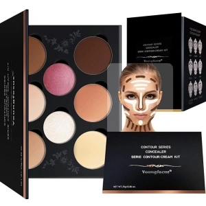 Youngfocus Cosmetics Cream Contour Best 8 Colors Contouring Foundation - Highlighting Makeup Kit/Concealer Palette - Vegan, Cruelty Free and Hypoallergenic - Instruction Manual(Face Blushes)