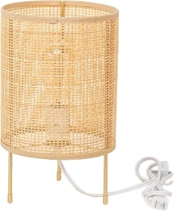 Bambou Rattan Table Lamp, Stepless Dimmable Small Beside Lamp, Vintage Wicker Wooden Nightstand Lamp, Bamboo Woven End Table Lamp for Bedroom Living Room Desk Kids Room