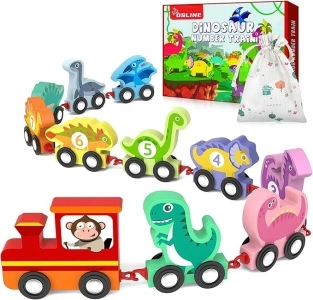 Toddler Toys for 1 2 3 Year Old Boy Gift,Wooden Train Set Dinosaur Toys for Kids 2-4 Boys Easter Birthday Gifts,Montessori Toys for 1-4 Year Old Boys Girls,Educational Toys for Toddlers 1-2-4