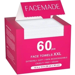 60 Ct Disposable Face Towels XXL, Face Towelettes for Makeup and Clean, Super Soft and Thick Dry Wipes, USDA Certified 100% Biobased, Rose