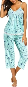 Ekouaer Womens Pajamas Set V-Neck Cami Top and Capris Pants Sleepwear Pjs Set S-XXL