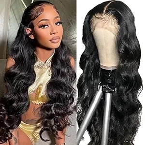 Body Wave Lace Front Wigs Human Hair Pre Plucked 13x4 HD Transparent Lace Frontal Wig with Baby Hair 180% Density Brazilian Wigs for Black Women 18 Inch Natural Color