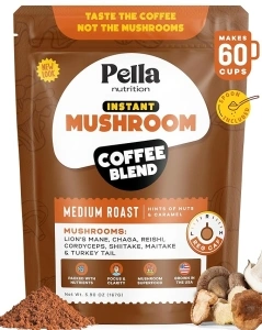 Organic Mushroom Instant Coffee (60 Servings) with 7 Superfood Mushrooms, Great Tasting, Includes Lion's Mane, Reishi, Chaga, Cordyceps, Shiitake, Maitake, and Turkey Tail