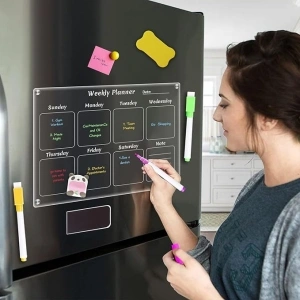 Acrylic Magnetic Weekly Planning Board for Fridge & Fridge Calendar with 6 Color Markers -16