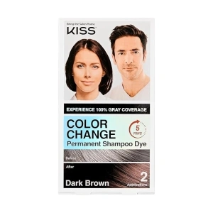 KISS COLORS & CARE Natural Herbal Color Change Shampoo All-in-One Kit, Semi-Permanent, Salon Quality, Pre-Mixed, All Hair Types, Men & Women - Dark Brown