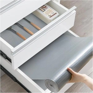 Drawer and Shelf Liner, Non-Slip Kitchen Cabinet Liners Non-Adhesive Thick Strong Grip Waterproof Washable Mats Protect Dresser Shelves Cupboard Bathroom Cabinets, Light Gray, 12 in X 10 FT