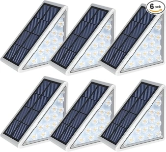 LED Solar Step Lights Waterproof Outdoor Stair Lights, Solar Deck Lights Outdoor Decor IP67 Solar Decoration Lights for Yard, Patio, Garden, Walkways, Front Door, Pathway, Driveway, Porch 6 Pack