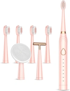 Electric Toothbrush, USB Rechargeable Powerful Cleaning Tooth Brush with 6 Modes, 5 Brush Heads + 1 Facial Cleansing Brush Head + 1 Face Massage Head Whitening Toothbrushes