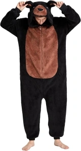 Unisex Bear Onesie Pajamas Halloween Cosplay Costume,Shu Velveteen Christmas Pajamas Set Family Adult Hooded Zipper