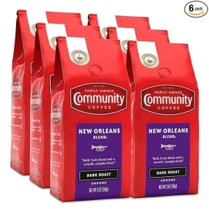 Community Coffee New Orleans Blend 72 Ounces, Special Dark Roast Ground Coffee, 12 Ounce Bag (Pack of 6)