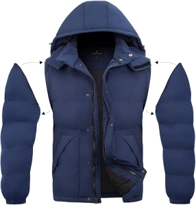 WEEN CHARM Men's Insulated Puffer Parka Weather Resistant Winter Coat with Removable Sleeves Hood