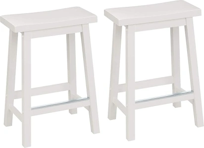 Amazon Basics Solid Wood Saddle-Seat Kitchen Counter-Height Stool, 24-Inch Height, White - Set of 2