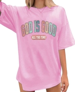 God is Good Shirt Christian Shirts for Women Oversized Jesus Religious Gift Tops Bible Verse Inspirational Tee