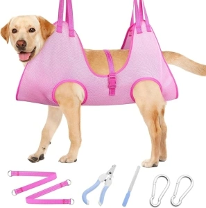 Weesiber Dog Grooming Hammock - Double-Layer Mesh Pet Grooming Sling, Cat Grooming Hammock, Dog Hanger for Nail Trimming with Nail Clippers/Nail Trimmers(Pink, Large)