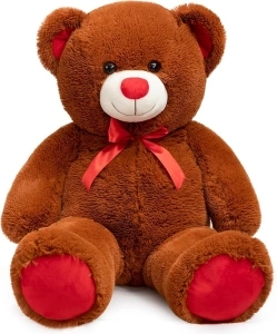Huge Teddy Bear Stuffed Animal Giant Teddy Bear Plush with Red Ribbon Bow Valentine's Day Plush Toy Gift for Girlfriend and Kids 36 inch Brown