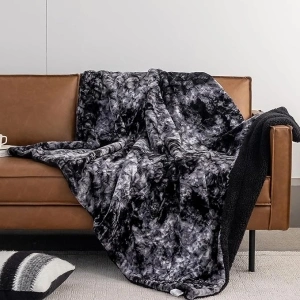 Super Soft Faux Rabbit Fur & Fleece Sherpa Throw Blanket - Ultra Soft Reversible Brushed Tie-dye Throw Blanket for Sofa,Bed and Couch,White,Dark Grey, 50