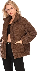 Womens Faux Shearling Jacket, Casual Lapel Fleece Fuzzy Jacket Shaggy Oversized Jacket Fashion Cardigan Coat