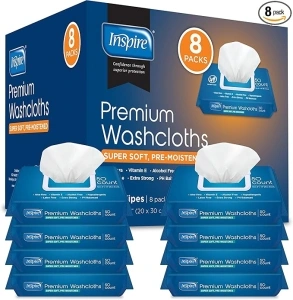 Inspire Disposable Washcloths - Body Cleansing Wipes for Adults | Extra Large Adult Wipes | Bathroom Wipes Adults - 50 Count (Pack of 8)