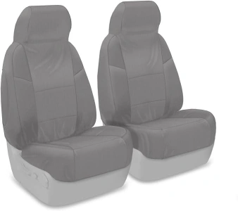 Coverking Custom Fit Front 50/50 Bucket Seat Cover for Select Nissan Frontier Models - Polycotton Drill (Light Gray)