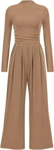 PRETTYGARDEN Women's Jumpsuit Dressy Casual One Piece Outfits Long Sleeve Mock Neck Wide Leg Pants Rompers