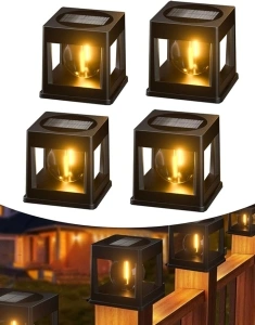 4 Packs Solar Post Lights Outdoor, Solar Powered Fence Post Lights, Lighting Decor for Garden Deck Patio Pathway Walkway.Outside Solar Lights ，4x4, 5x5 or 6x6 Vinyl/Wooden Posts