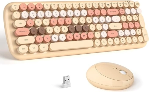 GEEZER Wireless Keyboard and Mouse Combo - Pale Coffee Colorful Round Keycap Keyboard 100 Keys - USB 2.4G Receiver Plug Play Typewriter Keyboards for Windows, PC, Laptop, Desktop