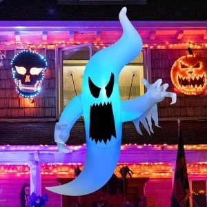 GOOSH 6 FT Halloween Inflatables Ghost Outdoor Decorations Blow Up Yard Multicolor Hanging Ghost with Built-in LEDs for Window Garden Outdoor Decor