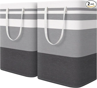 HomeHacks 2-Pack Large Laundry Basket, Waterproof, Freestanding Laundry Hamper, Collapsible Tall Clothes Hamper with Extended Handles for Clothes Toys in the Dorm and Family-(Gradient Grey, 75L)