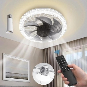Celling Fans with Lights, 12'' Socket Fan Light Dimmable Flush Mount Celling Fans with Lights and Remote,Modern Socket Fan with Light, Color Temperature Change Celling Fan for Bedroom, Home