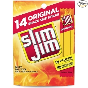 Slim Jim Snack Sized Original Smoked Snack Stick, Easy, On-the-Go School, Work and Travel Snacks, 0.28 OZ Meat Snacks, 14 Count