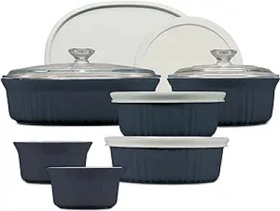 CorningWare Ceramic Bakeware Set with Lids, Chip and Crack Resistant Stoneware Baking Dish, Microwave, Dishwasher, Oven, Freezer and Fridge Safe, 12-Piece French Navy