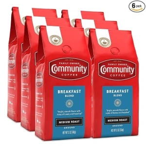 Community Coffee Breakfast Blend 72 Ounces, Medium Roast Ground Coffee, 12 Ounce Bag (Pack of 6)