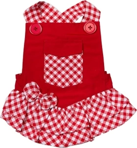 Doggy Parton Red Gingham Overalls Dress for Pets, X-Small (22120768)