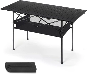 MOOACE Camping Table, Folding Table Outdoor, Desktop Bottom with Large Storage Bag and Carrying Bag, 4-6 Person Camp Side Tables That Fold Up Lightweight for Indoor Outdoor Picnic Beach BBQ, Black